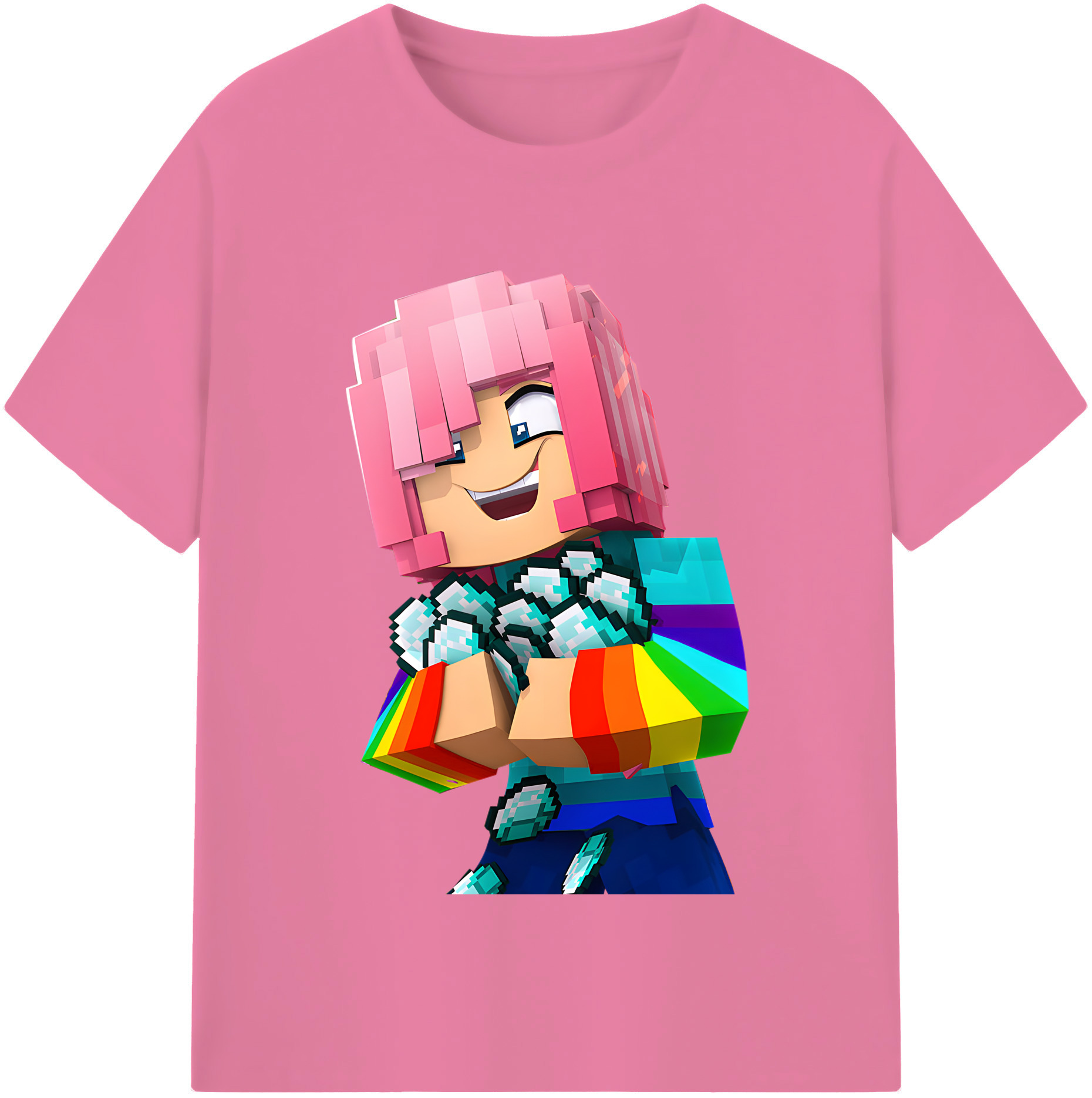 （画像用） マインクラフト ブロックの世界 Minecraft MC Block world 綿100％半袖Tシャツ（フロントプリント）